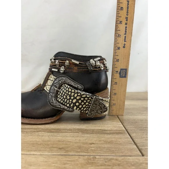 Old Gringo Women Brown Distressed Leather Studded Buckle Ankle Boots 4615 - Picture 9 of 10